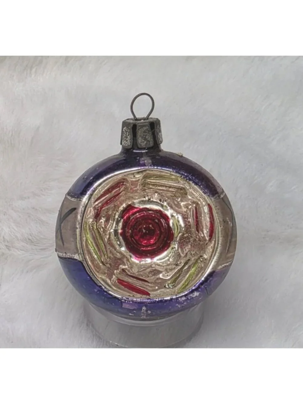 Vintage Mercury Glass Indented Reflector Purple Silver Christmas Ornament